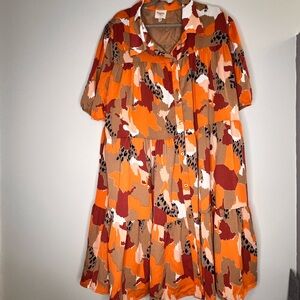 cheetah print button down midi dress